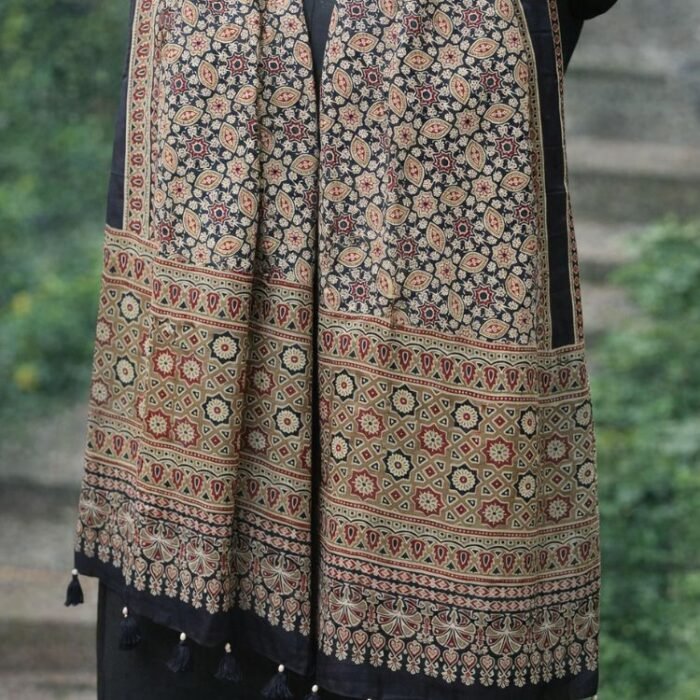 Desert Bloom Ajrakh Modal Silk Stole - Image 3