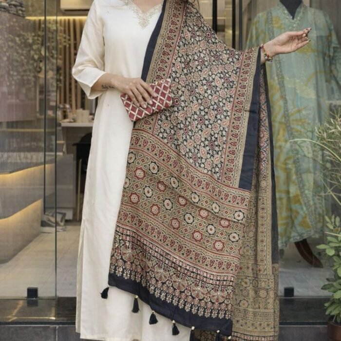 Desert Bloom Ajrakh Modal Silk Stole - Image 2
