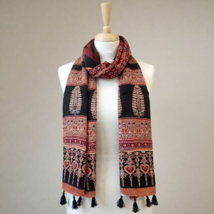 Gulabi Guldasta Ajrakh Modal Silk Stole