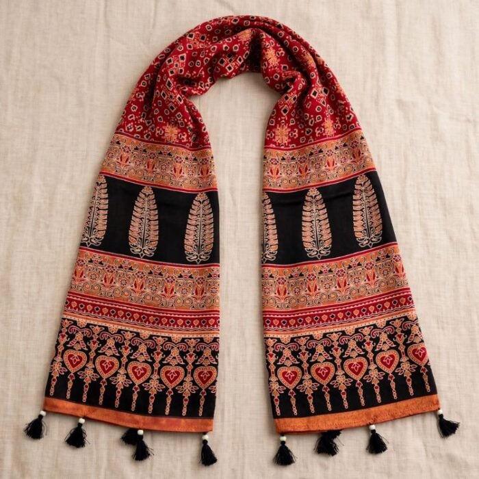 Gulabi Guldasta Ajrakh Modal Silk Stole - Image 5