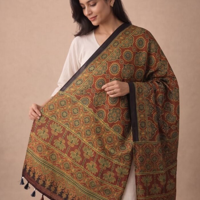 Gulnaar Ajrakh Modal Silk Stole - Image 2