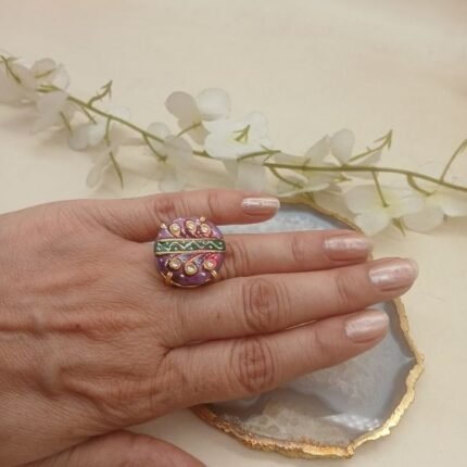 Heritage Bloom Agate Meenakari Ring