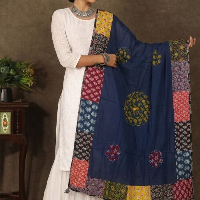 Indigo Royale Ajrakh Cotton Dupatta - Image 4