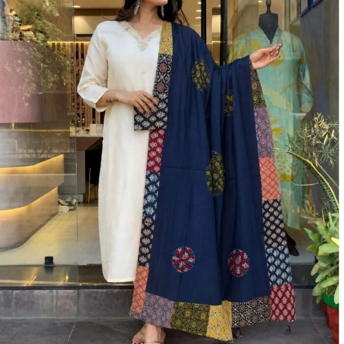 Indigo Royale Ajrakh Cotton Dupatta - Image 9