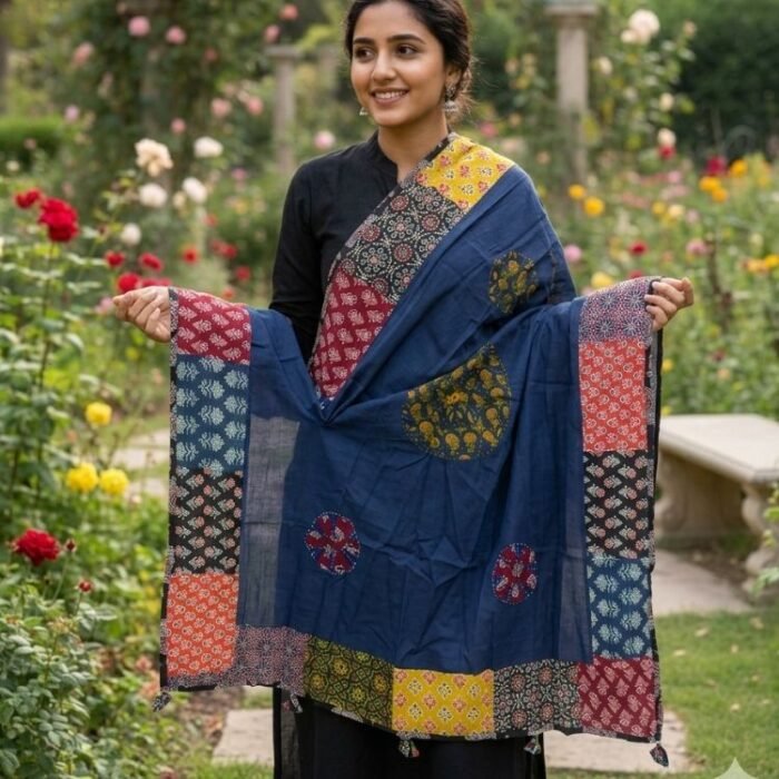 Indigo Royale Ajrakh Cotton Dupatta - Image 6