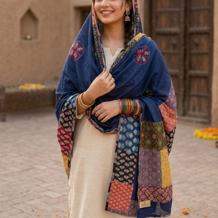 Indigo Royale Ajrakh Cotton Dupatta - Image 5