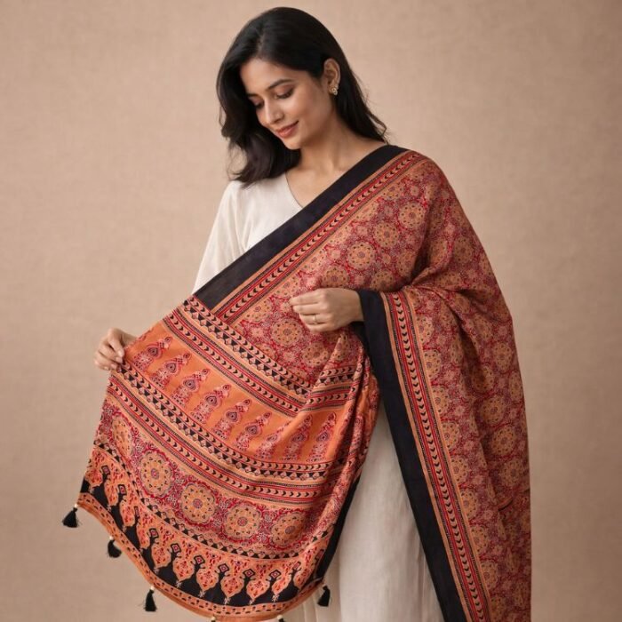 Kesar Kalpana Ajrakh Modal Silk Stole - Image 3