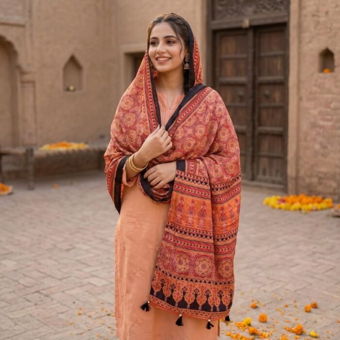 Kesar Kalpana Ajrakh Modal Silk Stole - Image 6