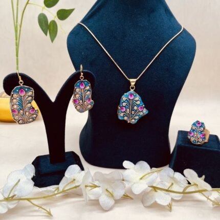 Lotus Garden Meenakari Agate Jewelry Set