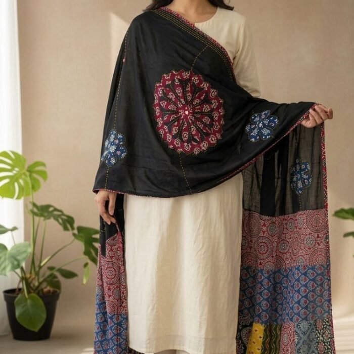 Maharani Motif Ajrakh Cotton Dupatta - Image 5