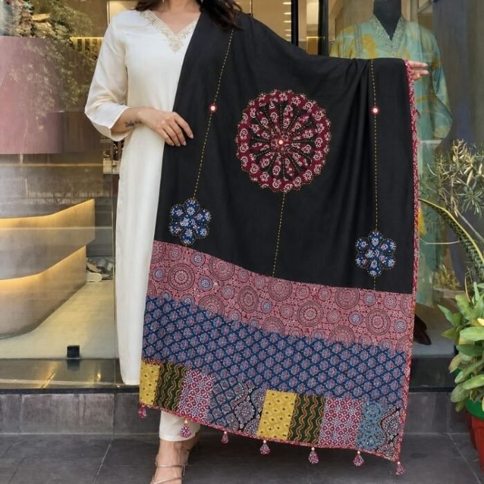 Maharani Motif Ajrakh Cotton Dupatta - Image 2