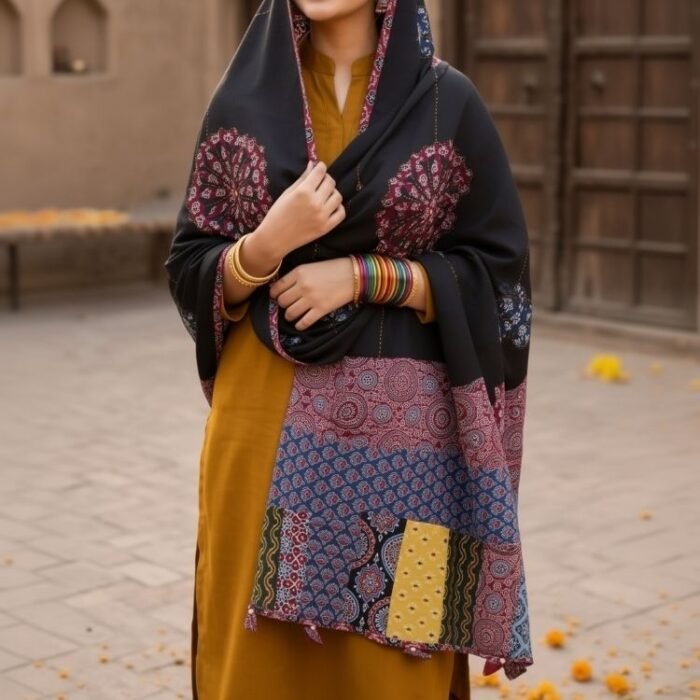 Maharani Motif Ajrakh Cotton Dupatta - Image 10