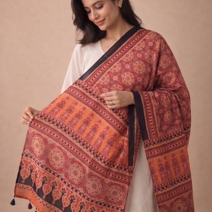 Mehfil Ajrakh Modal Silk Stole - Image 2