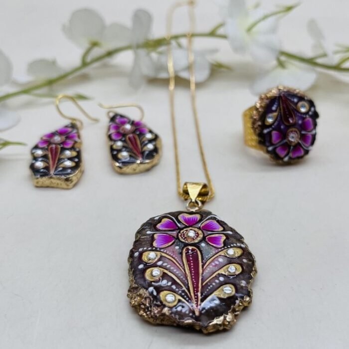 Mehfil Noor Meenakari Agate Jewelry Set - Image 2