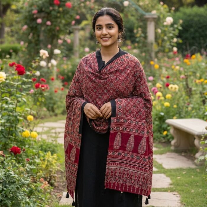 Noor-e-Ajrakh Modal Silk Stole - Image 4