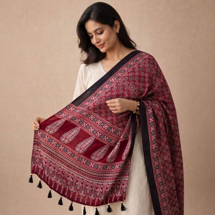 Noor-e-Ajrakh Modal Silk Stole - Image 3