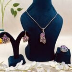 Pink Blossom Meenakari Agate Jewelry Set