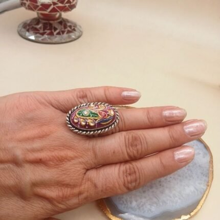 Pink Palace Agate Meenakari Ring