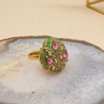 Pink Petal Agate Meenakari Ring - Image 2