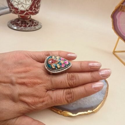 Rajputana Bloom Agate Meenakari Ring