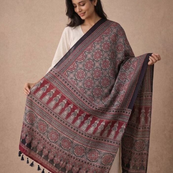 Rajsi Riwaayat Ajrakh Modal Silk Stole - Image 2