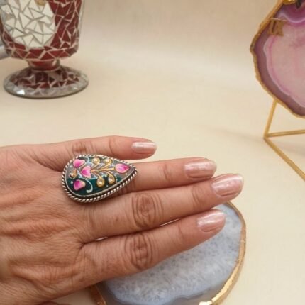 Rajwadi Jewel Agate Meenakari Ring