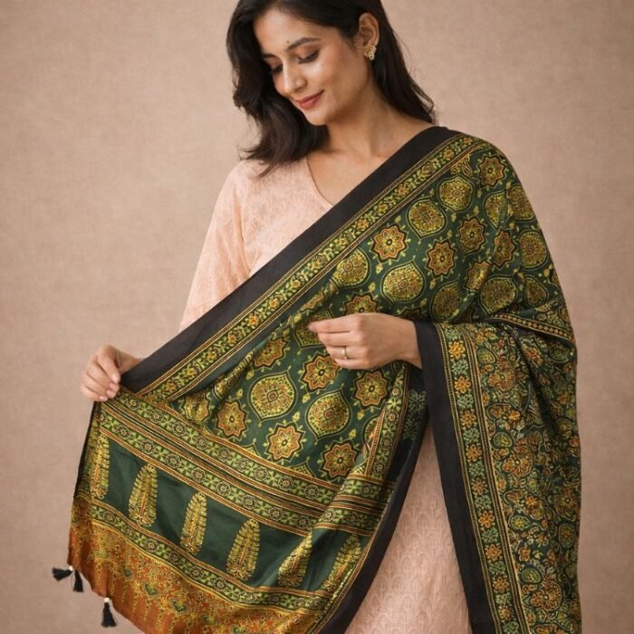 Rang Mahal Ajrakh Modal Silk Stole - Image 6