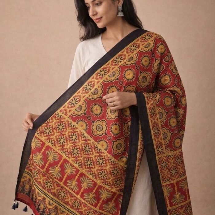 Rangrez Ajrakh Modal Silk Stole - Image 3