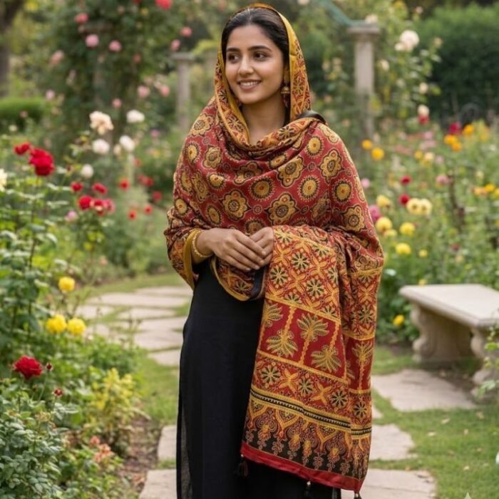 Rangrez Ajrakh Modal Silk Stole - Image 2