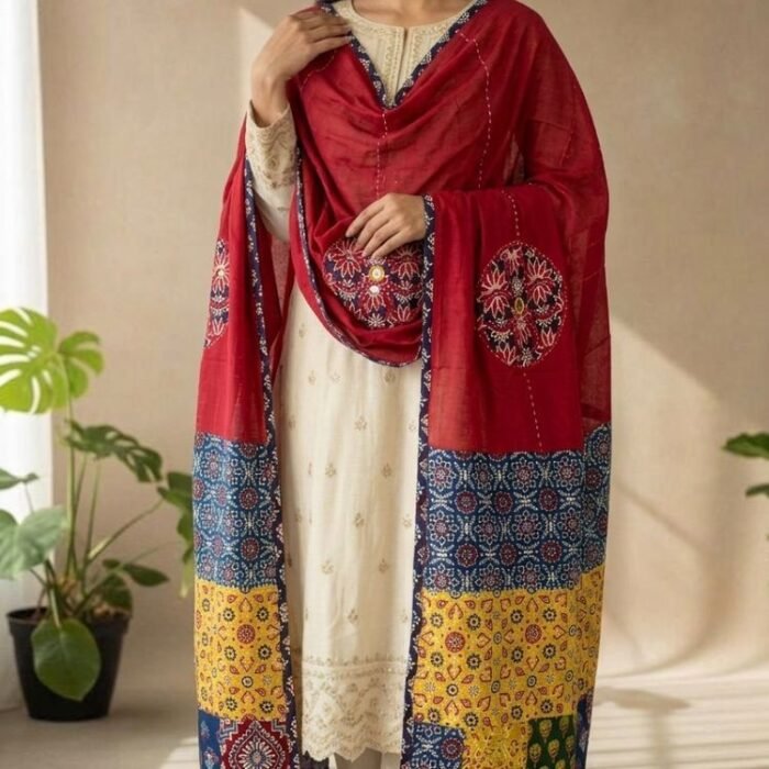 Rangrezana Ajrakh Cotton Dupatta - Image 5