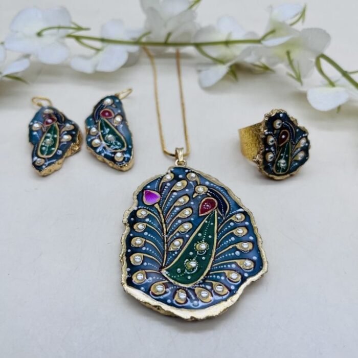 Rooh-e-Rang Meenakari Agate Jewelry Set - Image 2