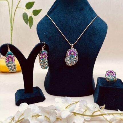 Rose Palace Meenakari Agate Jewelry Set