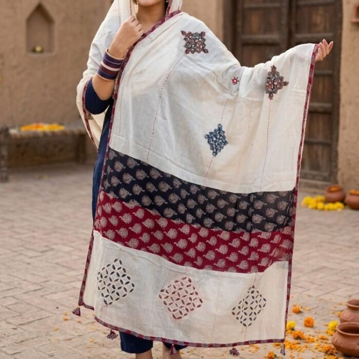 Satrangi Safar Ajrakh Cotton Dupatta - Image 3