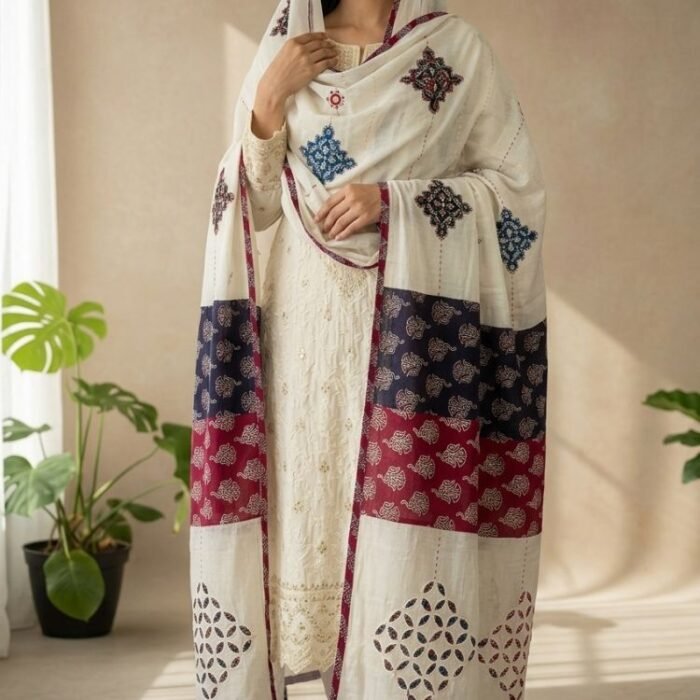 Satrangi Safar Ajrakh Cotton Dupatta - Image 8