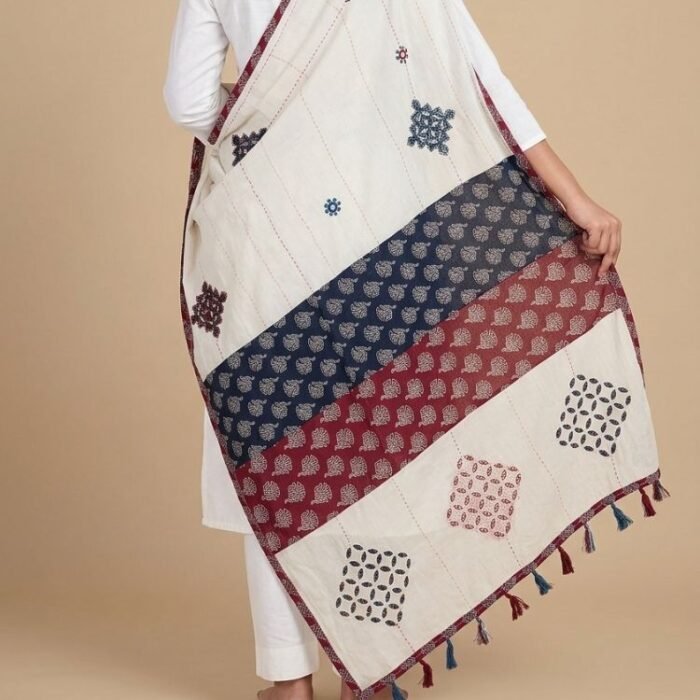 Satrangi Safar Ajrakh Cotton Dupatta - Image 4