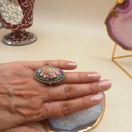 Sheesh Mahal Agate Meenakari Ring
