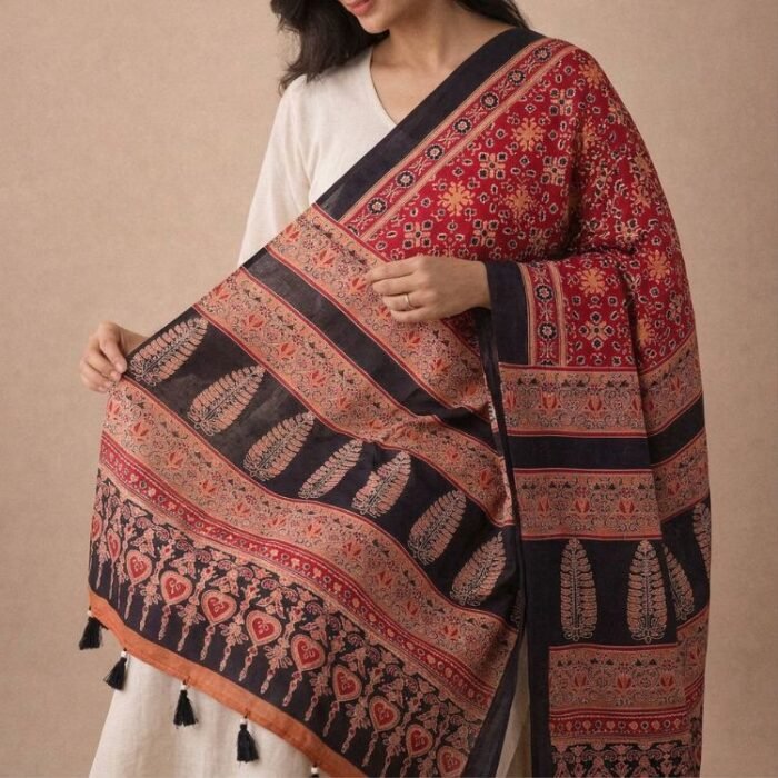 Sunehri Ajrakh Modal Silk Stole - Image 2