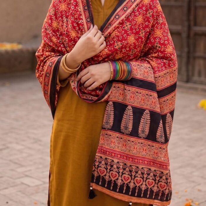 Sunehri Ajrakh Modal Silk Stole - Image 4