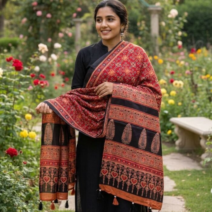 Sunehri Ajrakh Modal Silk Stole - Image 6