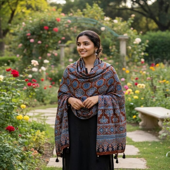 Surmayi Sandhya Ajrakh Modal Silk Stole - Image 3