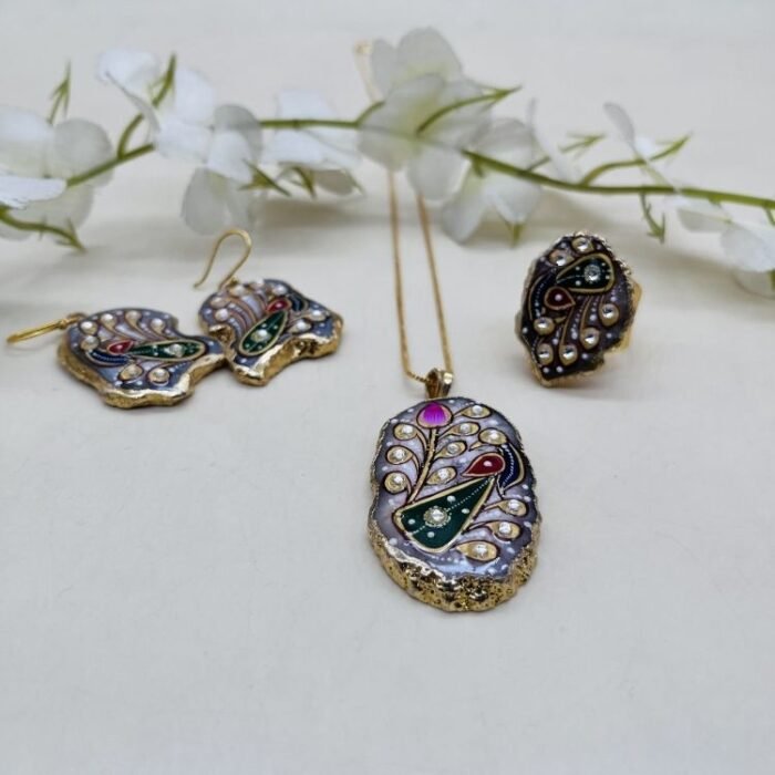 Sutradhar Meenakari Agate Jewelry Set - Image 2