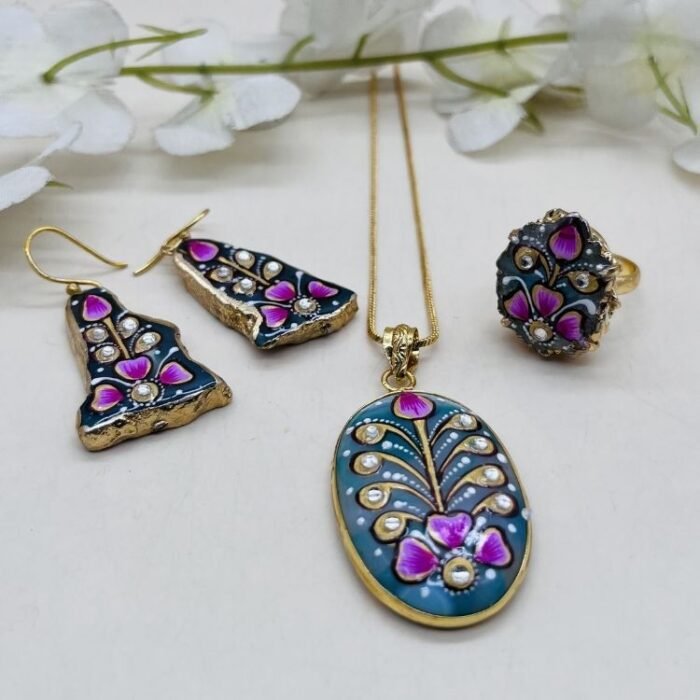 Virasat Bloom Meenakari Agate Jewelry Set - Image 2