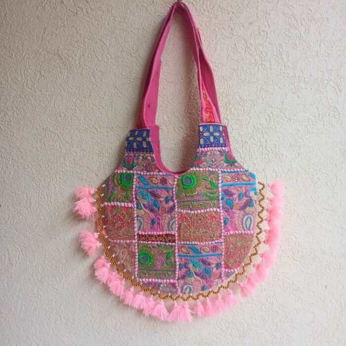 Pink Green Matka Banjara Bag - Image 4