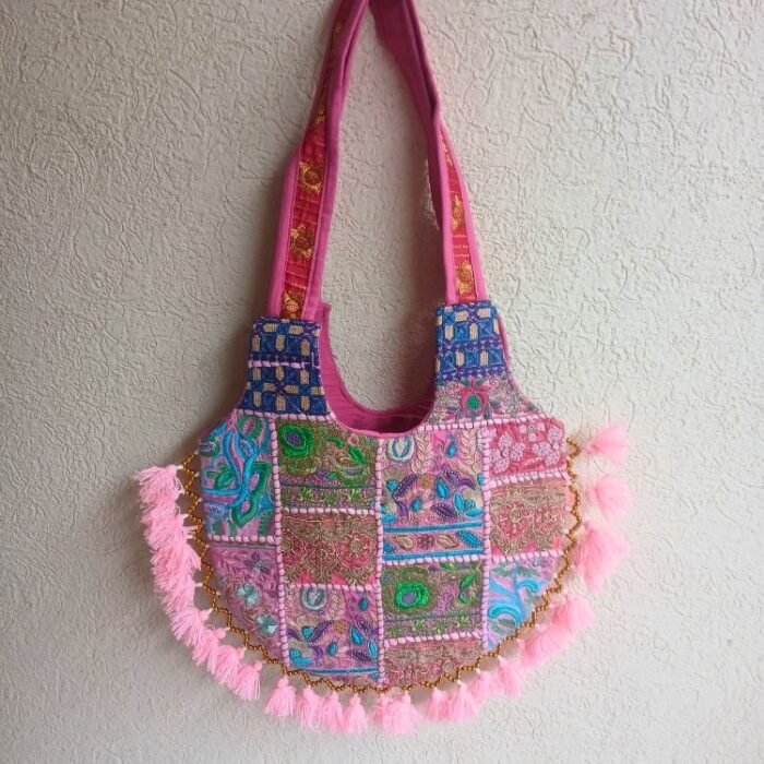 Pink Green Matka Banjara Bag - Image 3