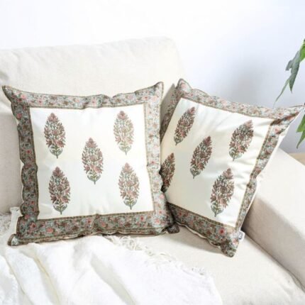 Gulbahar Charbagh Block Print Cushion Cover Set of 2