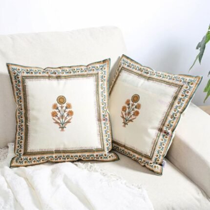 Sunehri Guldaan Block Print Cushion Cover Set of 2