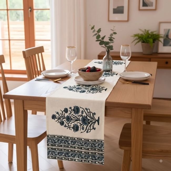 Aangan Riwaayat 5 Aangan Riwaayat Hand Block Printed Cotton Table Runner - Image 1