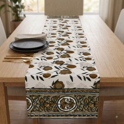 Gulrang Jaal Hand Block Printed Cotton Table Runner