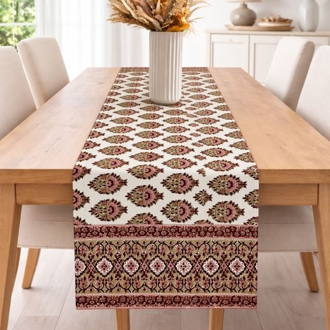 Rang Mahal 5 Rang Mahal Hand Block Printed Cotton Table Runner - Image 1