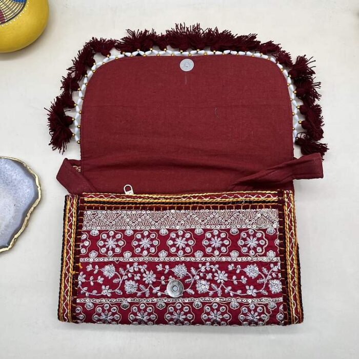 Chandi Mahal Banjara Sling Bag - Inside view with magnetic clasp